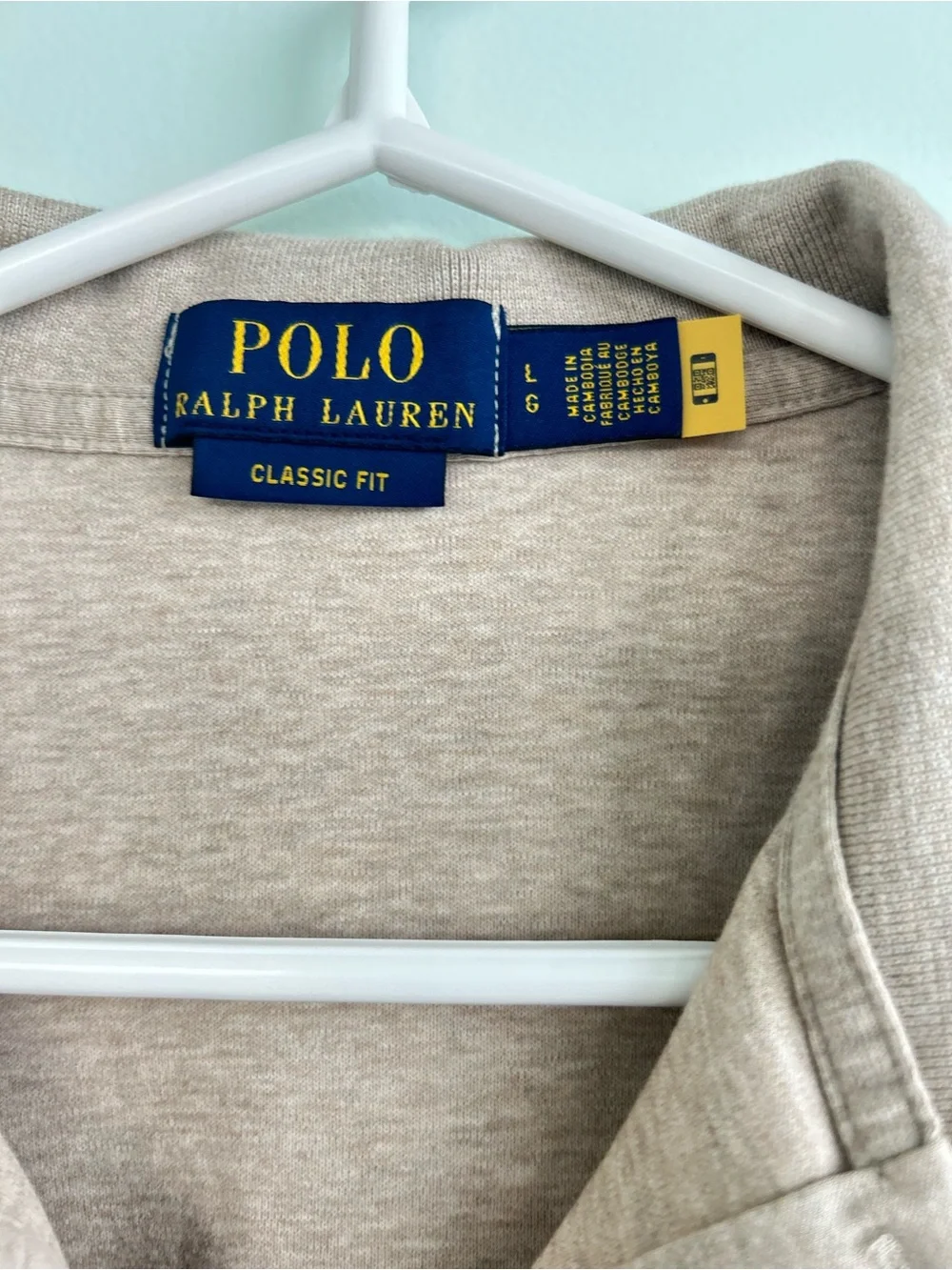 Ralph Lauren Men's Light Beige Polo Shirt with Embroidered Pony large